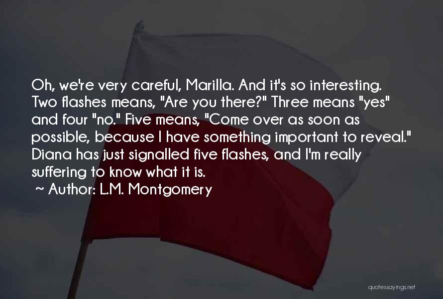 L.M. Montgomery Quotes: Oh, We're Very Careful, Marilla. And It's So Interesting. Two Flashes Means, Are You There? Three Means Yes And Four