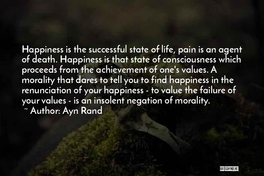 Ayn Rand Quotes: Happiness Is The Successful State Of Life, Pain Is An Agent Of Death. Happiness Is That State Of Consciousness Which