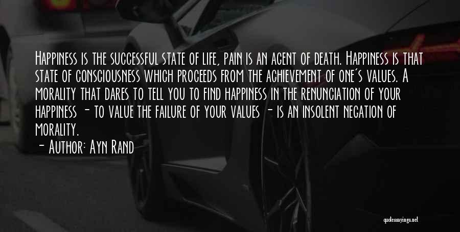 Ayn Rand Quotes: Happiness Is The Successful State Of Life, Pain Is An Agent Of Death. Happiness Is That State Of Consciousness Which