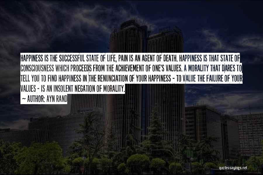 Ayn Rand Quotes: Happiness Is The Successful State Of Life, Pain Is An Agent Of Death. Happiness Is That State Of Consciousness Which