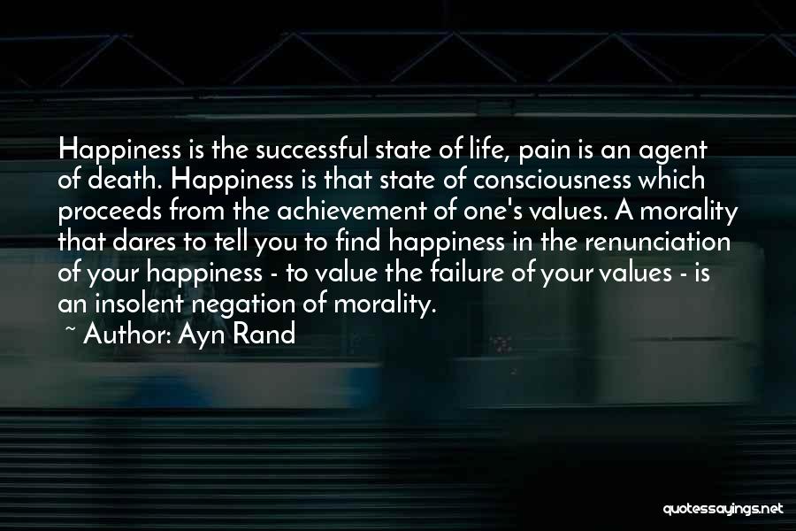 Ayn Rand Quotes: Happiness Is The Successful State Of Life, Pain Is An Agent Of Death. Happiness Is That State Of Consciousness Which