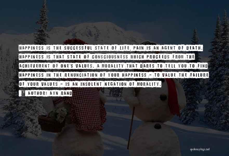 Ayn Rand Quotes: Happiness Is The Successful State Of Life, Pain Is An Agent Of Death. Happiness Is That State Of Consciousness Which