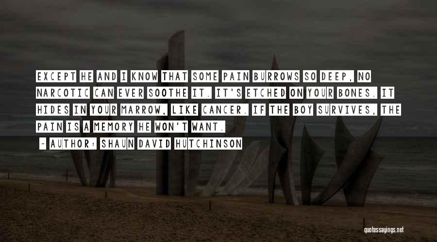 Shaun David Hutchinson Quotes: Except He And I Know That Some Pain Burrows So Deep, No Narcotic Can Ever Soothe It. It's Etched On