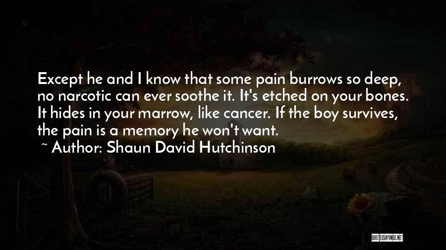 Shaun David Hutchinson Quotes: Except He And I Know That Some Pain Burrows So Deep, No Narcotic Can Ever Soothe It. It's Etched On