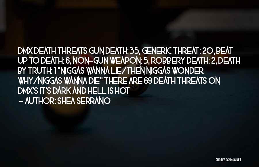Shea Serrano Quotes: Dmx Death Threats Gun Death: 35, Generic Threat: 20, Beat Up To Death: 6, Non-gun Weapon: 5, Robbery Death: 2,