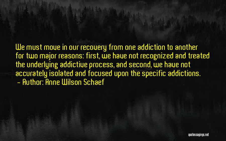 Anne Wilson Schaef Quotes: We Must Move In Our Recovery From One Addiction To Another For Two Major Reasons: First, We Have Not Recognized