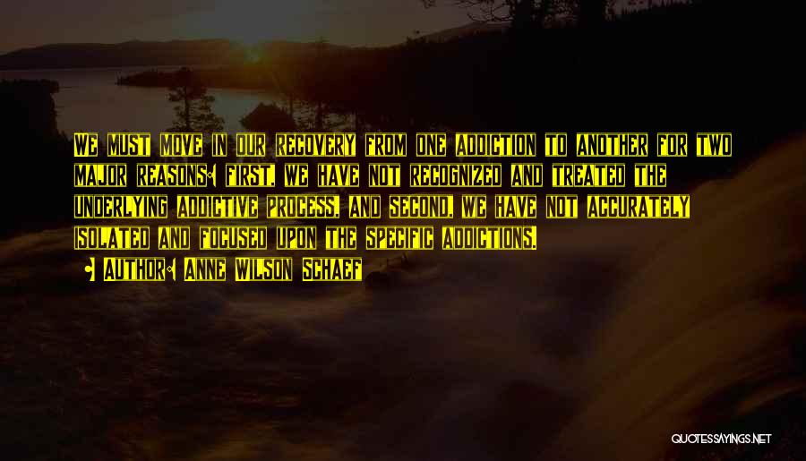 Anne Wilson Schaef Quotes: We Must Move In Our Recovery From One Addiction To Another For Two Major Reasons: First, We Have Not Recognized
