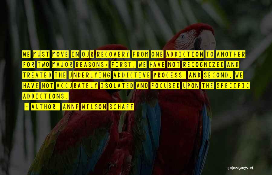 Anne Wilson Schaef Quotes: We Must Move In Our Recovery From One Addiction To Another For Two Major Reasons: First, We Have Not Recognized