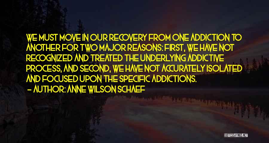 Anne Wilson Schaef Quotes: We Must Move In Our Recovery From One Addiction To Another For Two Major Reasons: First, We Have Not Recognized