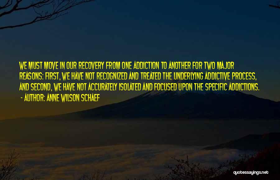 Anne Wilson Schaef Quotes: We Must Move In Our Recovery From One Addiction To Another For Two Major Reasons: First, We Have Not Recognized