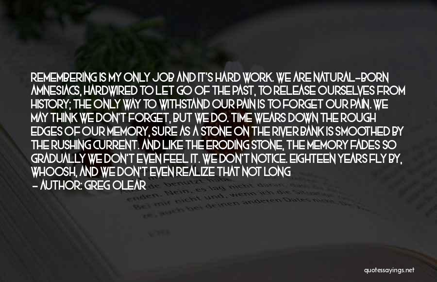 Greg Olear Quotes: Remembering Is My Only Job And It's Hard Work. We Are Natural-born Amnesiacs, Hardwired To Let Go Of The Past,