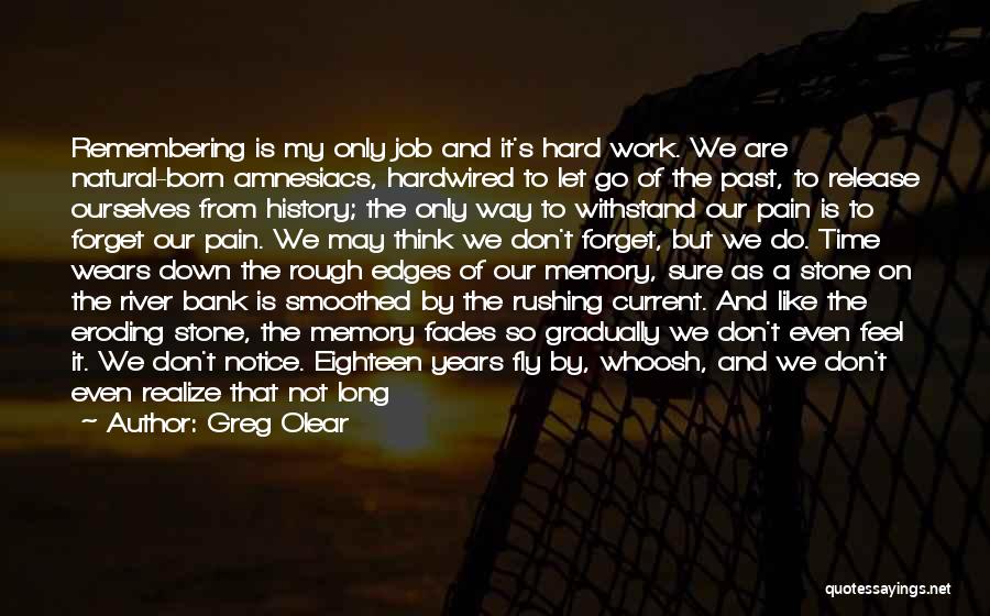 Greg Olear Quotes: Remembering Is My Only Job And It's Hard Work. We Are Natural-born Amnesiacs, Hardwired To Let Go Of The Past,