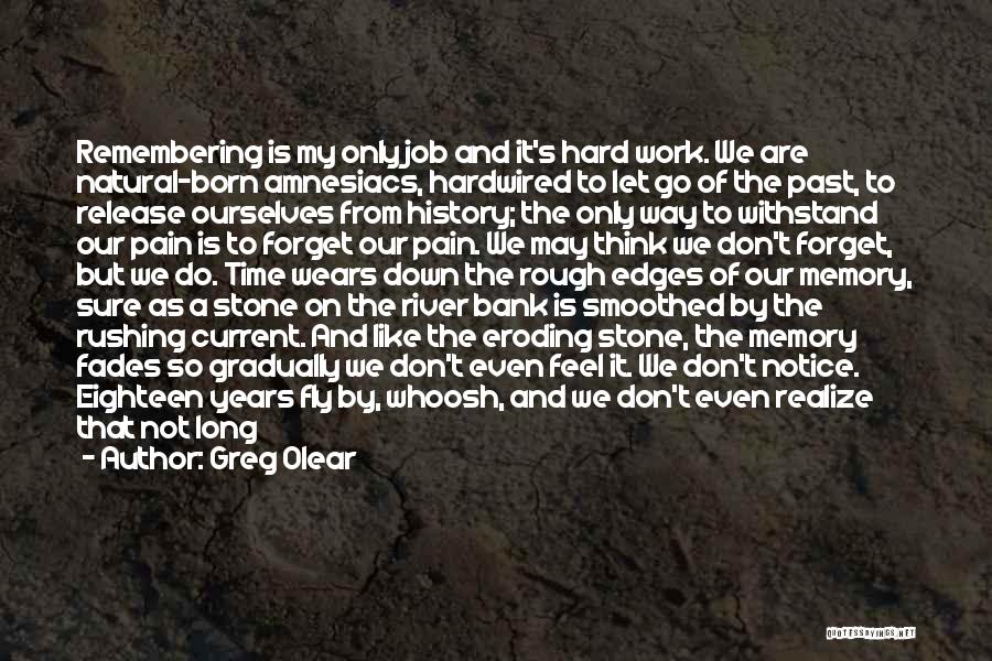 Greg Olear Quotes: Remembering Is My Only Job And It's Hard Work. We Are Natural-born Amnesiacs, Hardwired To Let Go Of The Past,