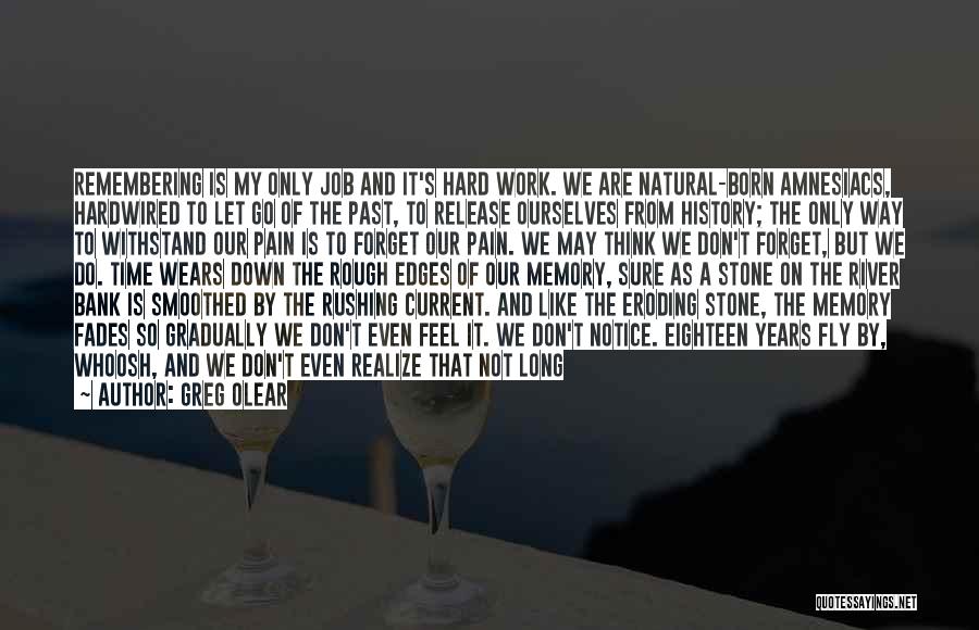 Greg Olear Quotes: Remembering Is My Only Job And It's Hard Work. We Are Natural-born Amnesiacs, Hardwired To Let Go Of The Past,
