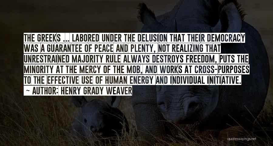 Henry Grady Weaver Quotes: The Greeks ... Labored Under The Delusion That Their Democracy Was A Guarantee Of Peace And Plenty, Not Realizing That