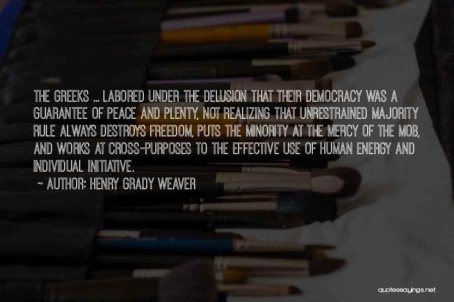 Henry Grady Weaver Quotes: The Greeks ... Labored Under The Delusion That Their Democracy Was A Guarantee Of Peace And Plenty, Not Realizing That