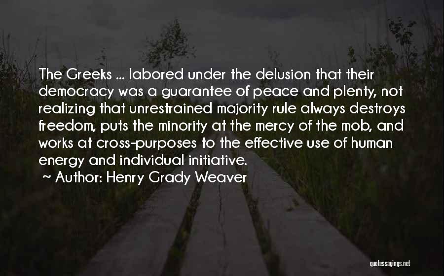 Henry Grady Weaver Quotes: The Greeks ... Labored Under The Delusion That Their Democracy Was A Guarantee Of Peace And Plenty, Not Realizing That