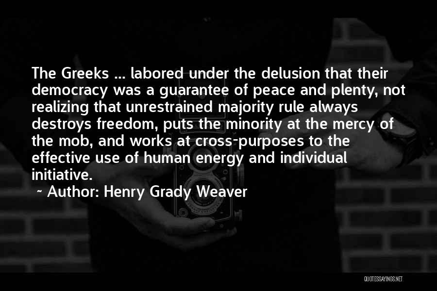 Henry Grady Weaver Quotes: The Greeks ... Labored Under The Delusion That Their Democracy Was A Guarantee Of Peace And Plenty, Not Realizing That