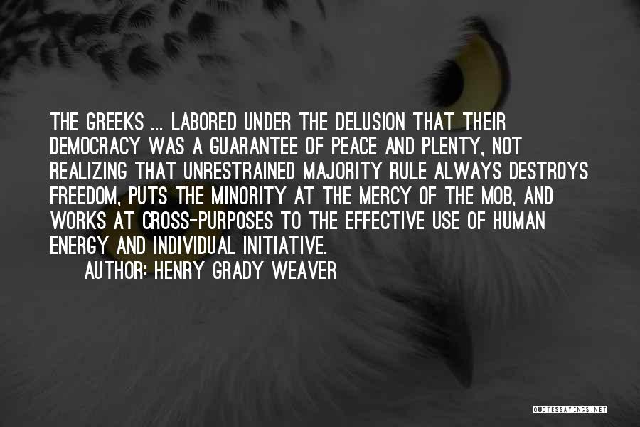 Henry Grady Weaver Quotes: The Greeks ... Labored Under The Delusion That Their Democracy Was A Guarantee Of Peace And Plenty, Not Realizing That