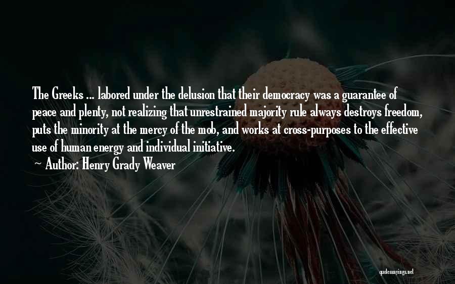 Henry Grady Weaver Quotes: The Greeks ... Labored Under The Delusion That Their Democracy Was A Guarantee Of Peace And Plenty, Not Realizing That