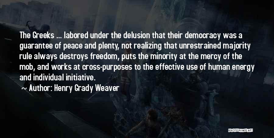 Henry Grady Weaver Quotes: The Greeks ... Labored Under The Delusion That Their Democracy Was A Guarantee Of Peace And Plenty, Not Realizing That