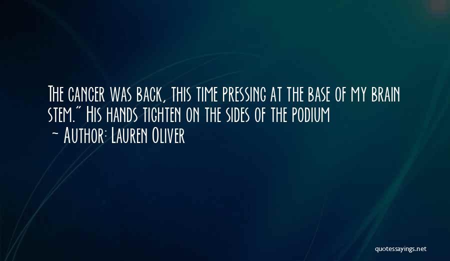 Lauren Oliver Quotes: The Cancer Was Back, This Time Pressing At The Base Of My Brain Stem. His Hands Tighten On The Sides