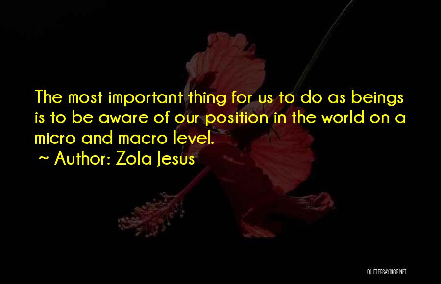 Zola Jesus Quotes: The Most Important Thing For Us To Do As Beings Is To Be Aware Of Our Position In The World