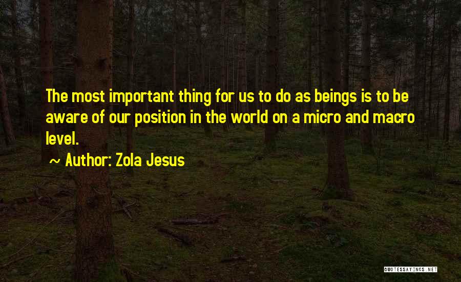 Zola Jesus Quotes: The Most Important Thing For Us To Do As Beings Is To Be Aware Of Our Position In The World