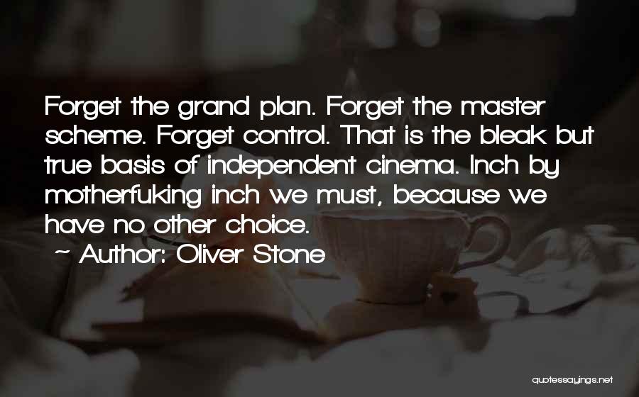 Oliver Stone Quotes: Forget The Grand Plan. Forget The Master Scheme. Forget Control. That Is The Bleak But True Basis Of Independent Cinema.