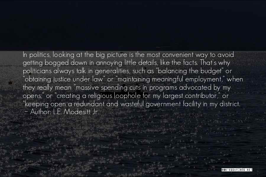 L.E. Modesitt Jr. Quotes: In Politics, Looking At The Big Picture Is The Most Convenient Way To Avoid Getting Bogged Down In Annoying Little