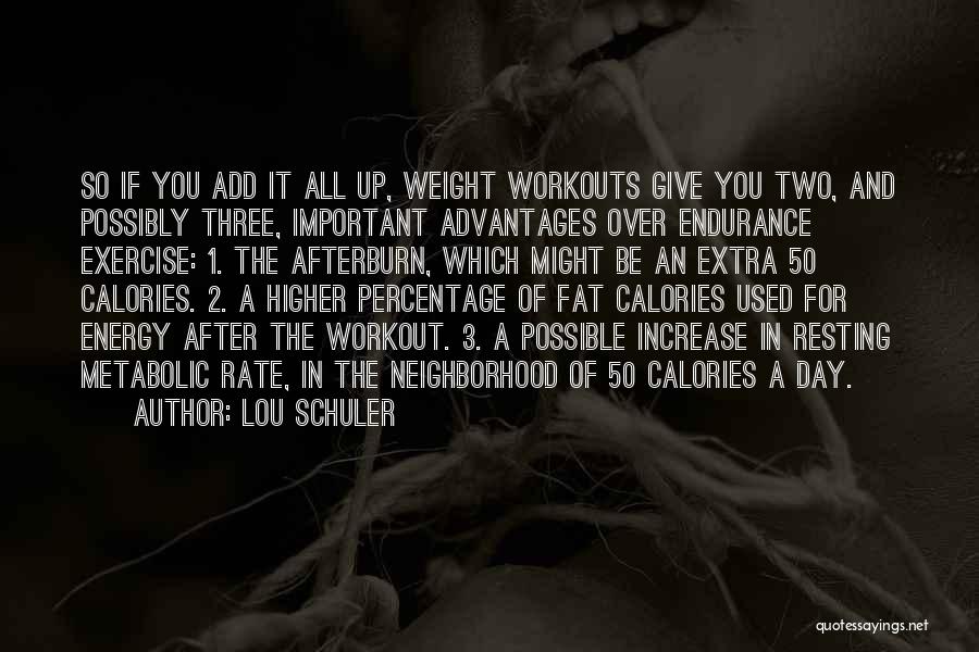 Lou Schuler Quotes: So If You Add It All Up, Weight Workouts Give You Two, And Possibly Three, Important Advantages Over Endurance Exercise: