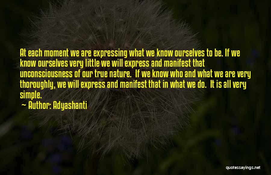 Adyashanti Quotes: At Each Moment We Are Expressing What We Know Ourselves To Be. If We Know Ourselves Very Little We Will