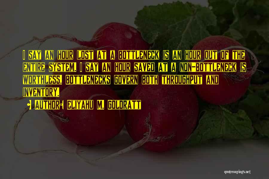 Eliyahu M. Goldratt Quotes: I Say An Hour Lost At A Bottleneck Is An Hour Out Of The Entire System. I Say An Hour