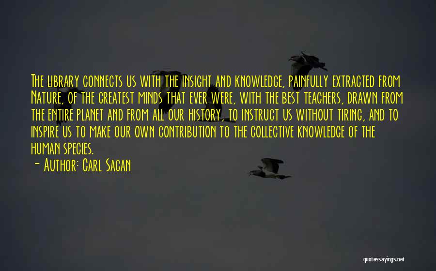 Carl Sagan Quotes: The Library Connects Us With The Insight And Knowledge, Painfully Extracted From Nature, Of The Greatest Minds That Ever Were,