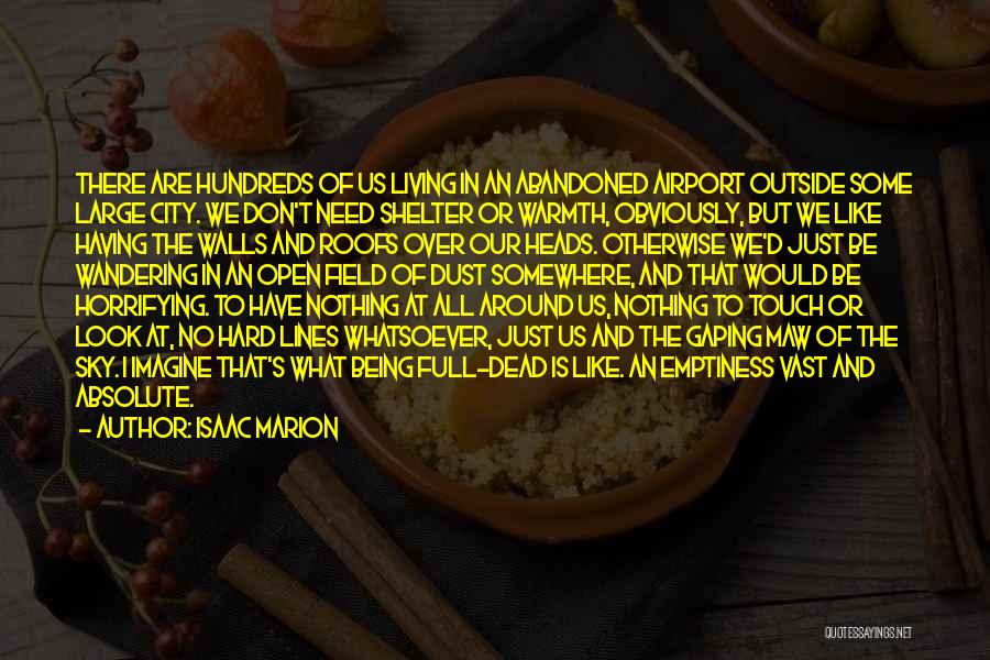 Isaac Marion Quotes: There Are Hundreds Of Us Living In An Abandoned Airport Outside Some Large City. We Don't Need Shelter Or Warmth,