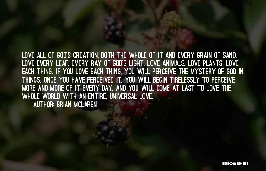 Brian McLaren Quotes: Love All Of God's Creation, Both The Whole Of It And Every Grain Of Sand. Love Every Leaf, Every Ray