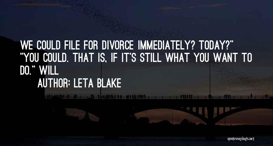 Leta Blake Quotes: We Could File For Divorce Immediately? Today? You Could. That Is, If It's Still What You Want To Do. Will