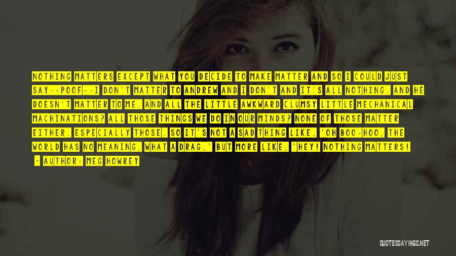 Meg Howrey Quotes: Nothing Matters Except What You Decide To Make Matter And So I Could Just Say--poof--i Don't Matter To Andrew And