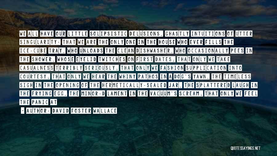 David Foster Wallace Quotes: We All Have Our Little Solipsistic Delusions, Ghastly Intuitions Of Utter Singularity: That We Are The Only One In The