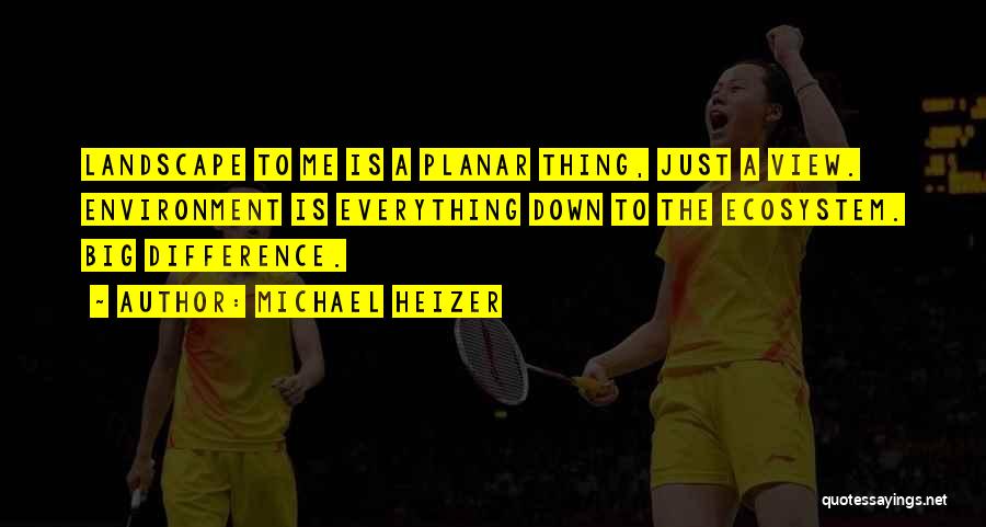 Michael Heizer Quotes: Landscape To Me Is A Planar Thing, Just A View. Environment Is Everything Down To The Ecosystem. Big Difference.