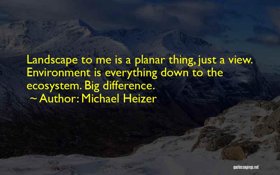 Michael Heizer Quotes: Landscape To Me Is A Planar Thing, Just A View. Environment Is Everything Down To The Ecosystem. Big Difference.