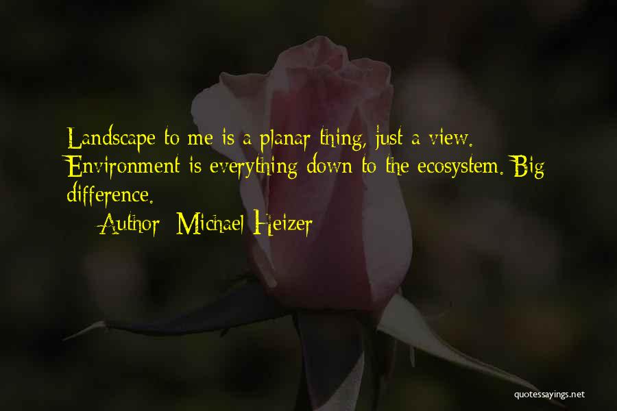 Michael Heizer Quotes: Landscape To Me Is A Planar Thing, Just A View. Environment Is Everything Down To The Ecosystem. Big Difference.