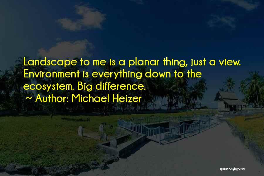 Michael Heizer Quotes: Landscape To Me Is A Planar Thing, Just A View. Environment Is Everything Down To The Ecosystem. Big Difference.