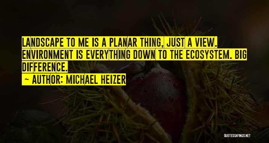 Michael Heizer Quotes: Landscape To Me Is A Planar Thing, Just A View. Environment Is Everything Down To The Ecosystem. Big Difference.