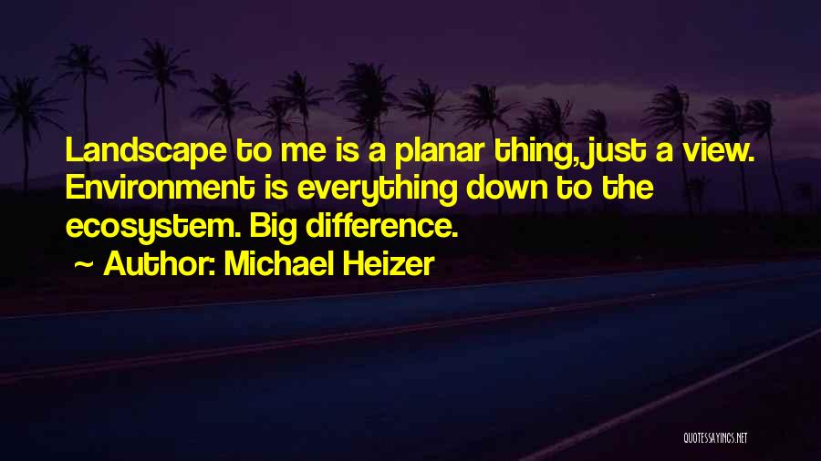 Michael Heizer Quotes: Landscape To Me Is A Planar Thing, Just A View. Environment Is Everything Down To The Ecosystem. Big Difference.