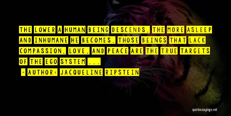 Jacqueline Ripstein Quotes: The Lower A Human Being Descends, The More Asleep And Inhumane He Becomes. Those Beings That Lack Compassion, Love, And