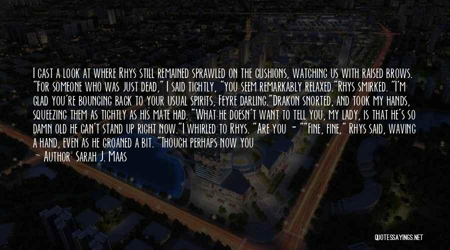 Sarah J. Maas Quotes: I Cast A Look At Where Rhys Still Remained Sprawled On The Cushions, Watching Us With Raised Brows. For Someone