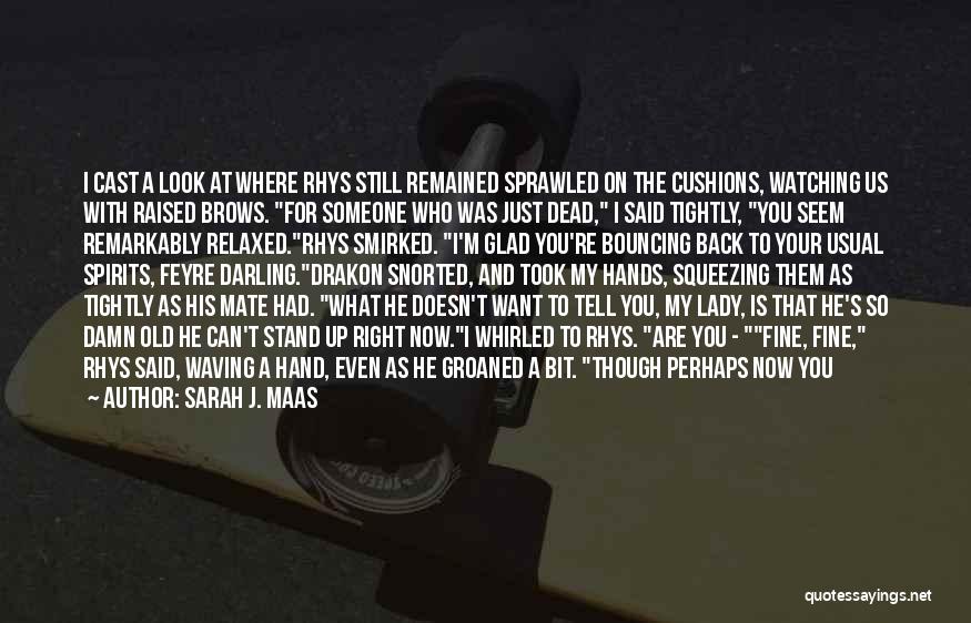 Sarah J. Maas Quotes: I Cast A Look At Where Rhys Still Remained Sprawled On The Cushions, Watching Us With Raised Brows. For Someone