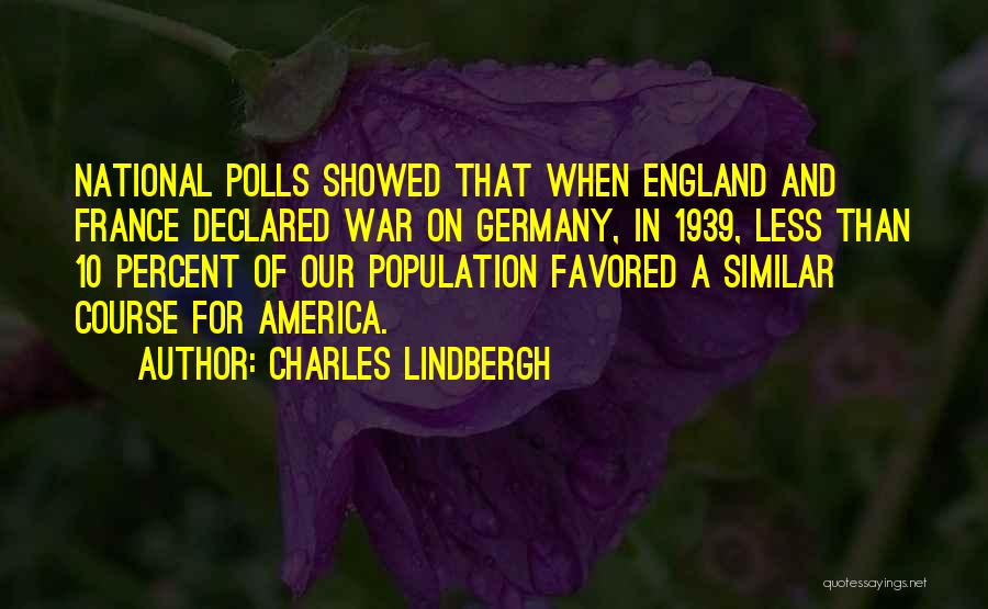 Charles Lindbergh Quotes: National Polls Showed That When England And France Declared War On Germany, In 1939, Less Than 10 Percent Of Our