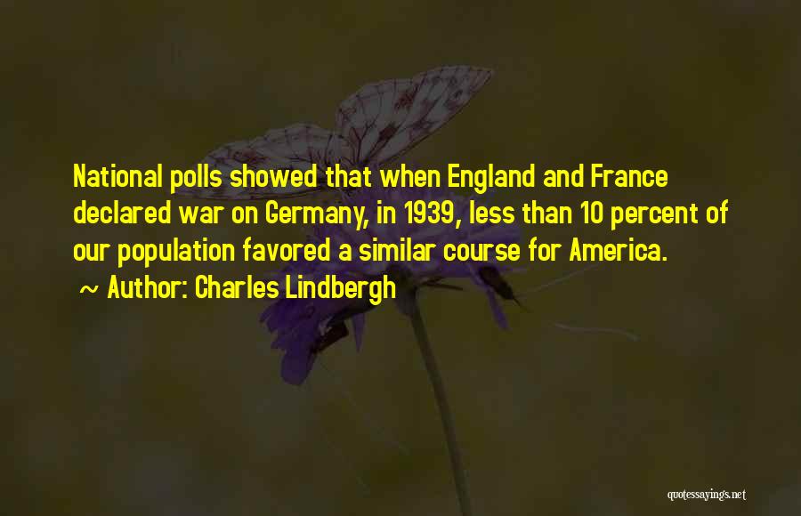 Charles Lindbergh Quotes: National Polls Showed That When England And France Declared War On Germany, In 1939, Less Than 10 Percent Of Our